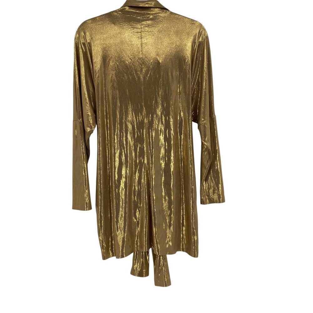 Norma Kamali Metallic Gold Long Sleeve Tie-Front Dress - Picture 3 of 13